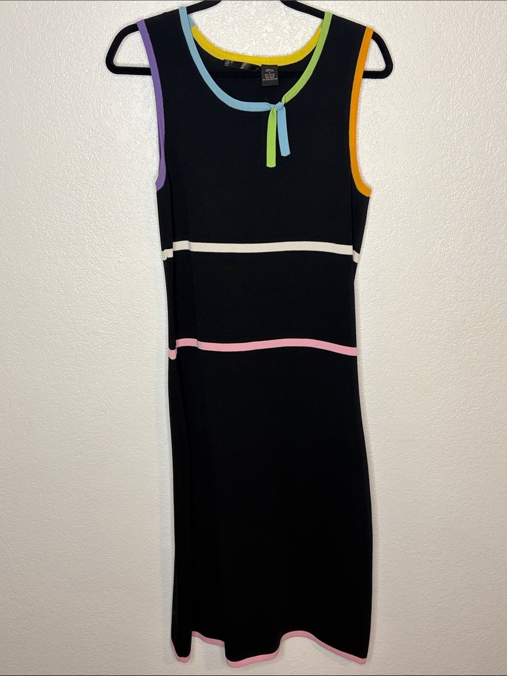 Thomas & Olivia Black with Multi Colored Trim Knit Midi Dress Size Medium